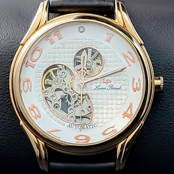 Lucien Piccard Gold Skeleton Automatic Men’s Watch – New Leather Strap - Picture 1 of 6